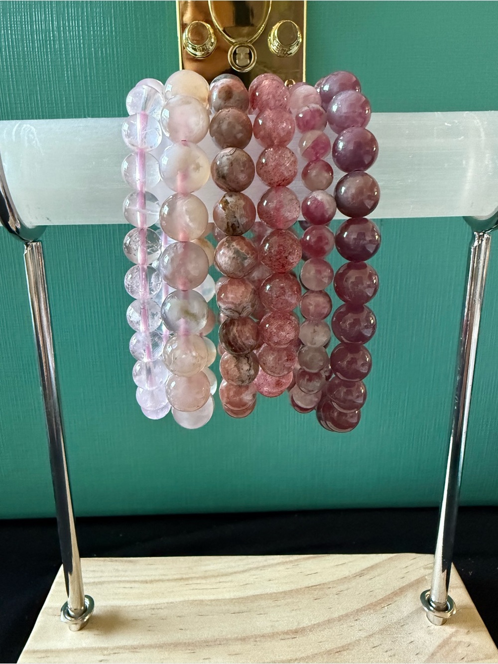 Variety of pink authentic crystal stretch bead bracelets - Picture 2 of 8